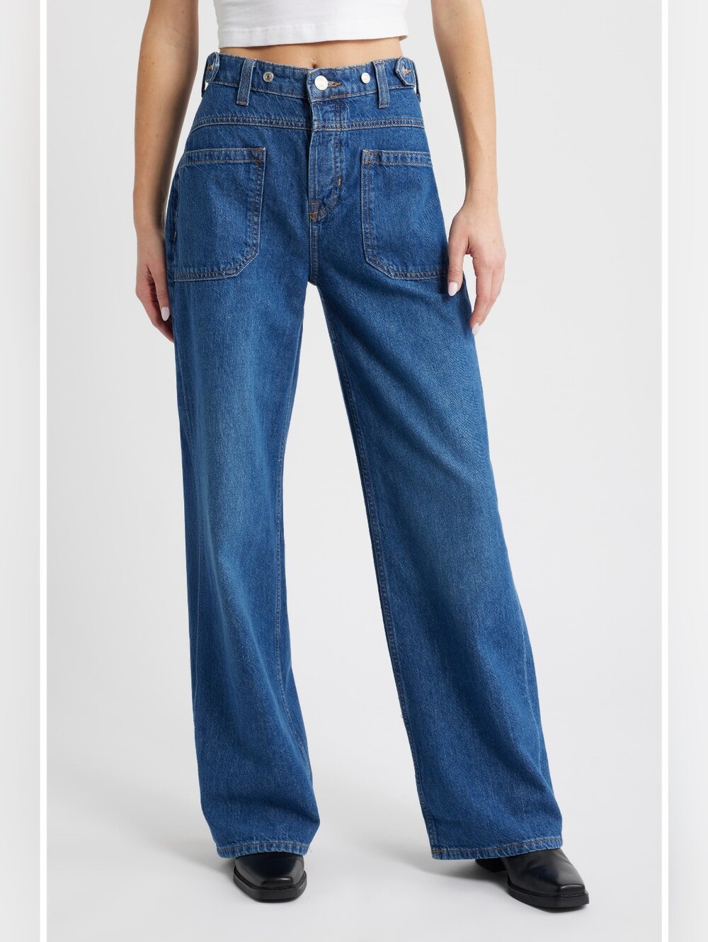 Free People We the Free Palmer High Rise Wide Leg Button Fly Denim Jeans Size 28